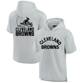 Men's Cleveland Browns Gray Super Soft Fleece Short Sleeve Hoodie Men's Cleveland Browns Gray Super Soft Fleece Short Sleeve Hoodie