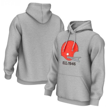 Men's Cleveland Browns Grey 75th Anniversary Helmet Logo Pullover Hoodie Men's Cleveland Browns Grey 75th Anniversary Helmet Logo Pullover Hoodie