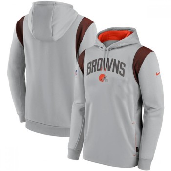 Men's Cleveland Browns Grey Sideline Stack Performance Pullover Hoodie 002 Men's Cleveland Browns Grey Sideline Stack Performance Pullover Hoodie 002