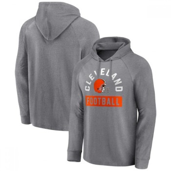 Men's Cleveland Browns Heathered Gray No Time Off Raglan Pullover Hoodie Men's Cleveland Browns Heathered Gray No Time Off Raglan Pullover Hoodie