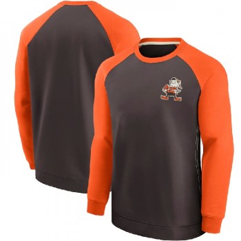 Men's Cleveland Browns Orange/Brown Historic Raglan Crew Performance Sweater Men's Cleveland Browns Orange/Brown Historic Raglan Crew Performance Sweater