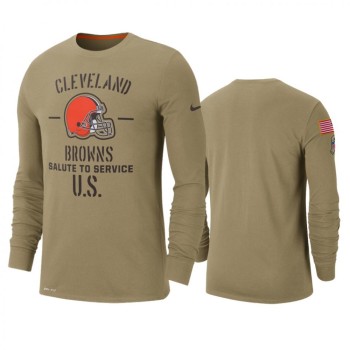 Men's Cleveland Browns Tan 2019 Salute to Service Sideline Performance Long Sleeve Shirt Men's Cleveland Browns Tan 2019 Salute to Service Sideline Performance Long Sleeve Shirt