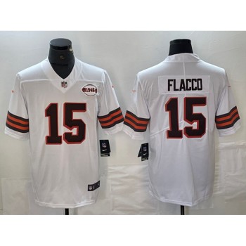 Men's Cleveland Browns #15 Joe Flacco White 1946 Collection Vapor Untouchable Limited Stitched Jersey Men's Cleveland Browns #15 Joe Flacco White 1946 Collection Vapor Untouchable Limited Stitched Jersey