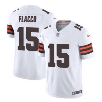 Men's Cleveland Browns #15 Joe Flacco White 2023 F.U.S.E. Vapor Limited Stitched Football Jersey Men's Cleveland Browns #15 Joe Flacco White 2023 F.U.S.E. Vapor Limited Stitched Football Jersey