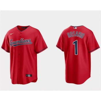 Men's Cleveland Guardians #1 Amed Rosario Red Cool Base Stitched Jersey Men's Cleveland Guardians #1 Amed Rosario Red Cool Base Stitched Jersey