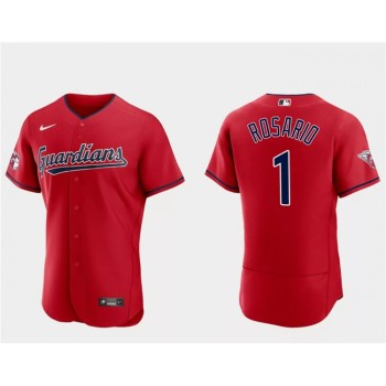 Men's Cleveland Guardians #1 Amed Rosario Red Flex Base Stitched Jersey Men's Cleveland Guardians #1 Amed Rosario Red Flex Base Stitched Jersey