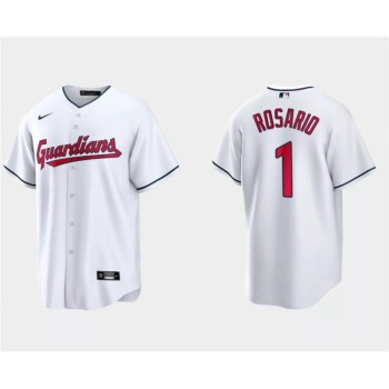 Men's Cleveland Guardians #1 Amed Rosario White Cool Base Stitched Jersey Men's Cleveland Guardians #1 Amed Rosario White Cool Base Stitched Jersey