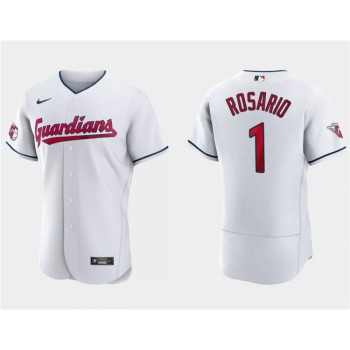 Men's Cleveland Guardians #1 Amed Rosario White Flex Base Stitched Jersey Men's Cleveland Guardians #1 Amed Rosario White Flex Base Stitched Jersey