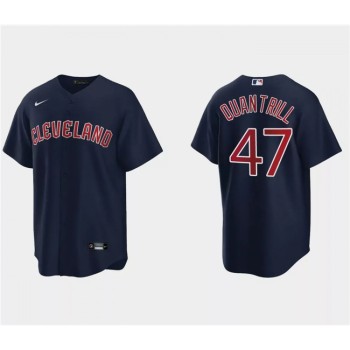 Men's Cleveland Guardians #47 Cal Quantrill Navy Cool Base Stitched Jersey Men's Cleveland Guardians #47 Cal Quantrill Navy Cool Base Stitched Jersey