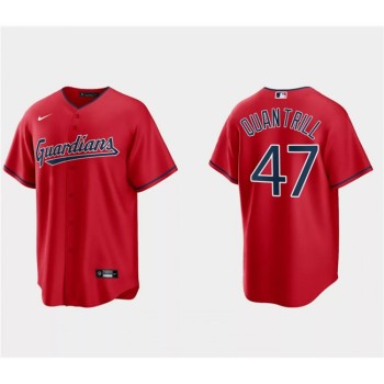 Men's Cleveland Guardians #47 Cal Quantrill Red Cool Base Stitched Jersey Men's Cleveland Guardians #47 Cal Quantrill Red Cool Base Stitched Jersey