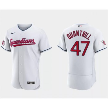 Men's Cleveland Guardians #47 Cal Quantrill White Flex Base Stitched Jersey Men's Cleveland Guardians #47 Cal Quantrill White Flex Base Stitched Jersey