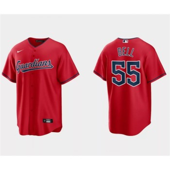 Men's Cleveland Guardians #55 Josh Bell Red Cool Base Stitched Jersey Men's Cleveland Guardians #55 Josh Bell Red Cool Base Stitched Jersey