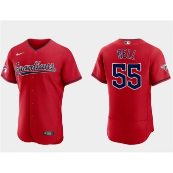 Men's Cleveland Guardians #55 Josh Bell Red Flex Base Stitched Jersey Men's Cleveland Guardians #55 Josh Bell Red Flex Base Stitched Jersey