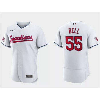 Men's Cleveland Guardians #55 Josh Bell White Flex Base Stitched Jersey Men's Cleveland Guardians #55 Josh Bell White Flex Base Stitched Jersey