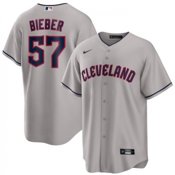 Men's Cleveland Guardians #57 Shane Bieber Grey Cool Base Stitched Jersey Men's Cleveland Guardians #57 Shane Bieber Grey Cool Base Stitched Jersey