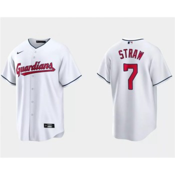 Men's Cleveland Guardians #7 Myles Straw White Cool Base Stitched Jersey Men's Cleveland Guardians #7 Myles Straw White Cool Base Stitched Jersey