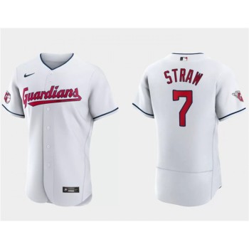 Men's Cleveland Guardians #7 Myles Straw White Flex Base Stitched Jersey Men's Cleveland Guardians #7 Myles Straw White Flex Base Stitched Jersey