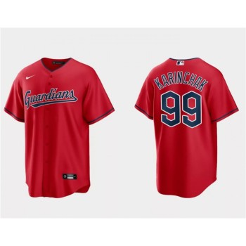 Men's Cleveland Guardians #99 James Karinchak Red Cool Base Stitched Jersey Men's Cleveland Guardians #99 James Karinchak Red Cool Base Stitched Jersey