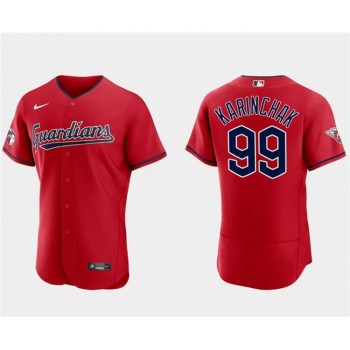 Men's Cleveland Guardians #99 James Karinchak Red Flex Base Stitched Jersey Men's Cleveland Guardians #99 James Karinchak Red Flex Base Stitched Jersey