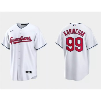 Men's Cleveland Guardians #99 James Karinchak White Cool Base Stitched Jersey Men's Cleveland Guardians #99 James Karinchak White Cool Base Stitched Jersey