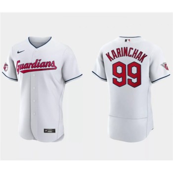 Men's Cleveland Guardians #99 James Karinchak White Flex Base Stitched Jersey Men's Cleveland Guardians #99 James Karinchak White Flex Base Stitched Jersey