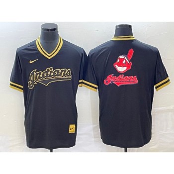 Men's Cleveland Guardians Black Team Big Logo Cool Base Stitched Jersey Men's Cleveland Guardians Black Team Big Logo Cool Base Stitched Jersey