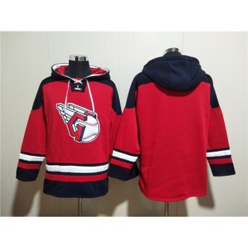 Men's Cleveland Guardians Blank Red Lace-Up Pullover Hoodie Men's Cleveland Guardians Blank Red Lace-Up Pullover Hoodie