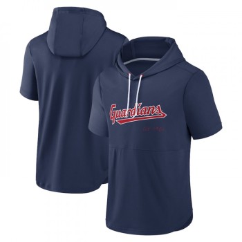 Men's Cleveland Guardians Navy Sideline Training Hooded Performance T-Shirt Men's Cleveland Guardians Navy Sideline Training Hooded Performance T-Shirt