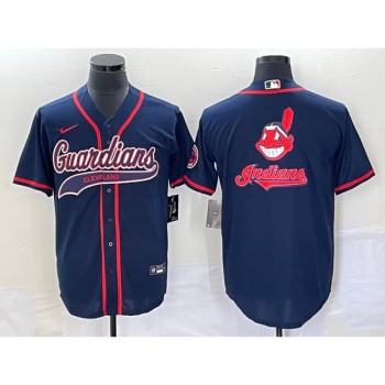 Men's Cleveland Guardians Navy Team Big Logo Cool Base Stitched Jersey Men's Cleveland Guardians Navy Team Big Logo Cool Base Stitched Jersey