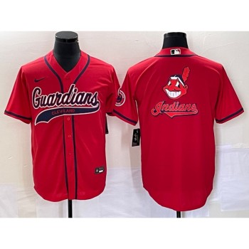 Men's Cleveland Guardians Red Team Big Logo With Patch Cool Base Stitched Baseball Jersey Men's Cleveland Guardians Red Team Big Logo With Patch Cool Base Stitched Baseball Jersey