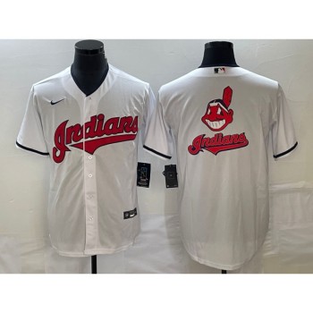 Men's Cleveland Guardians White Team Big Logo Cool Base Stitched Jersey Men's Cleveland Guardians White Team Big Logo Cool Base Stitched Jersey
