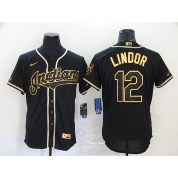 Men's Cleveland indians #12 Francisco Lindor 2020 Black Golden Flex Base Stitched MLB Jersey Men's Cleveland indians #12 Francisco Lindor 2020 Black Golden Flex Base Stitched MLB Jersey