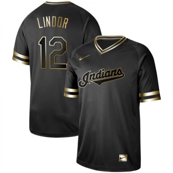 Men's Cleveland indians #12 Francisco Lindor Black Gold Stitched MLB Jersey Men's Cleveland indians #12 Francisco Lindor Black Gold Stitched MLB Jersey