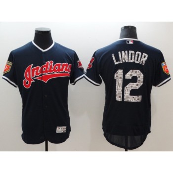 Men's Cleveland indians #12 Francisco Lindor Navy 2018 Spring Training Flexbase Stitched MLB Jersey Men's Cleveland indians #12 Francisco Lindor Navy 2018 Spring Training Flexbase Stitched MLB Jersey
