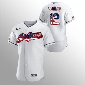 Men's Cleveland indians #12 Francisco Lindor White 2020 Stars & Stripes Flex Base Stitched Jersey Men's Cleveland indians #12 Francisco Lindor White 2020 Stars & Stripes Flex Base Stitched Jersey