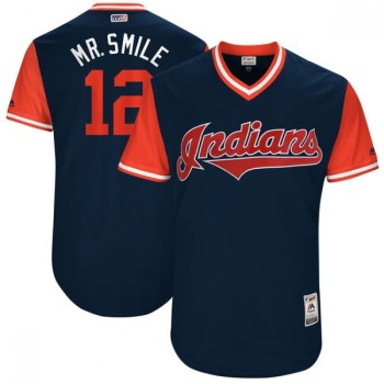 Men's Cleveland indians #12 Francisco Lindor 'Mr. Smile'Navy/Red Cool Base Stitched Baseball Jersey Men's Cleveland indians #12 Francisco Lindor 'Mr. Smile'Navy/Red Cool Base Stitched Baseball Jersey