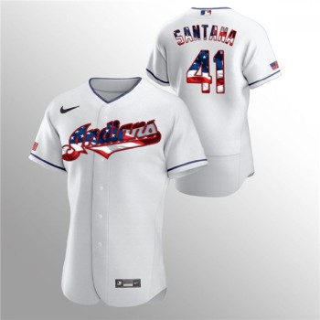 Men's Cleveland indians #41 Carlos Santana White 2020 Stars & Stripes Flex Base Stitched Jersey Men's Cleveland indians #41 Carlos Santana White 2020 Stars & Stripes Flex Base Stitched Jersey