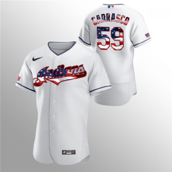 Men's Cleveland indians #59 Carlos Carrasco White 2020 Stars & Stripes Flex Base Stitched Jersey Men's Cleveland indians #59 Carlos Carrasco White 2020 Stars & Stripes Flex Base Stitched Jersey