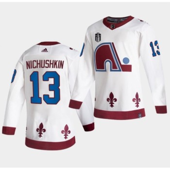 Men's Colorado Avalanche #13 Valeri Nichushkin White 2022 Stanley Cup Final Patch Reverse Retro Stitched Jersey Men's Colorado Avalanche #13 Valeri Nichushkin White 2022 Stanley Cup Final Patch Reverse Retro Stitched Jersey