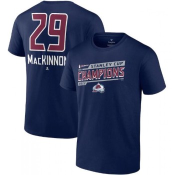 Men's Colorado Avalanche #29 Nathan MacKinnon Navy 2022 Stanley Cup Champions Banner Name & Number T-Shirt Men's Colorado Avalanche #29 Nathan MacKinnon Navy 2022 Stanley Cup Champions Banner Name & Number T-Shirt