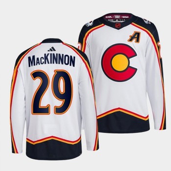 Men's Colorado Avalanche #29 Nathan MacKinnon White 2022-23 Reverse Retro Stitched Jersey Men's Colorado Avalanche #29 Nathan MacKinnon White 2022-23 Reverse Retro Stitched Jersey