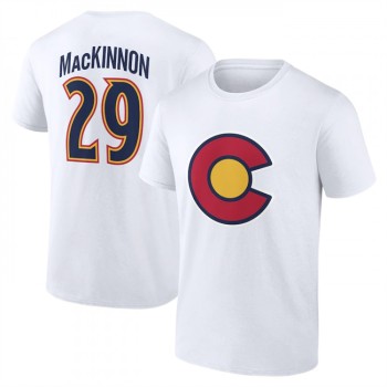 Men's Colorado Avalanche #29 Nathan MacKinnon White T-Shirt Men's Colorado Avalanche #29 Nathan MacKinnon White T-Shirt