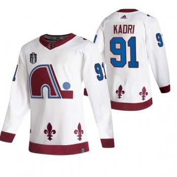 Men's Colorado Avalanche #91 Nazem Kadri White 2022 Stanley Cup Final Patch Reverse Retro Stitched Jersey Men's Colorado Avalanche #91 Nazem Kadri White 2022 Stanley Cup Final Patch Reverse Retro Stitched Jersey