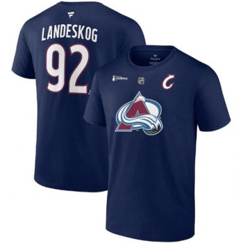 Men's Colorado Avalanche #92 Gabriel Landeskog Navy 2022 Stanley Cup Champions Authentic Stack Name & Number T-Shirt Men's Colorado Avalanche #92 Gabriel Landeskog Navy 2022 Stanley Cup Champions Authentic Stack Name & Number T-Shirt