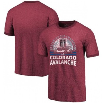 Men's Colorado Avalanche Burgundy 3-Time Stanley Cup Champions Ringer Tri-Blend T-Shirt Men's Colorado Avalanche Burgundy 3-Time Stanley Cup Champions Ringer Tri-Blend T-Shirt