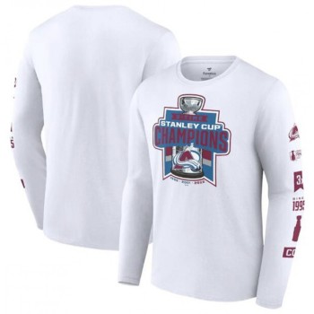 Men's Colorado Avalanche White 3-Time Stanley Cup Champions Long Sleeve T-Shirt Men's Colorado Avalanche White 3-Time Stanley Cup Champions Long Sleeve T-Shirt