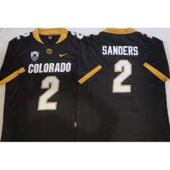 Men's Colorado Buffaloes #2 Shedeur Sanders Black With PAC-12 Patch Stitched Football Jersey