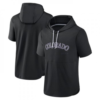 Men's Colorado Rockies Black Sideline Training Hooded Performance T-Shirt Men's Colorado Rockies Black Sideline Training Hooded Performance T-Shirt