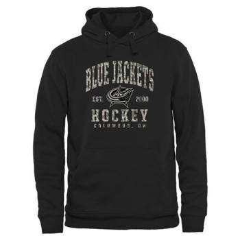 Men's Columbus Blue Jackets Black Camo Stack Pullover Hoodie Men's Columbus Blue Jackets Black Camo Stack Pullover Hoodie