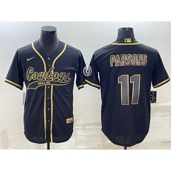 Men's Dallas Cowboys #11 Micah Parsons Black Gold With Patch Cool Base Stitched Baseball Jersey Men's Dallas Cowboys #11 Micah Parsons Black Gold With Patch Cool Base Stitched Baseball Jersey